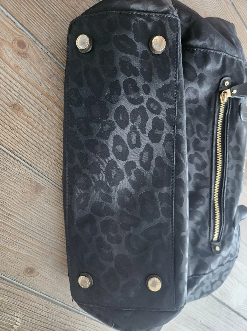 Michael Kors Black Leopard-Print Jacquard Tote with Gold Hardware